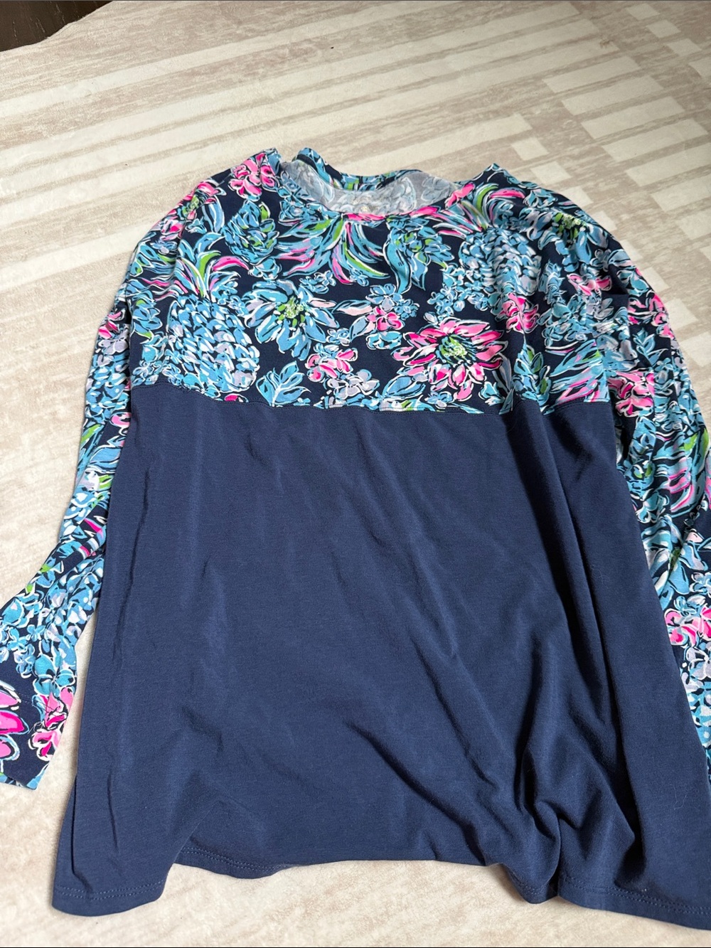 Lilly Pulitzer Navy Floral Panel Long-Sleeve Women’s Top